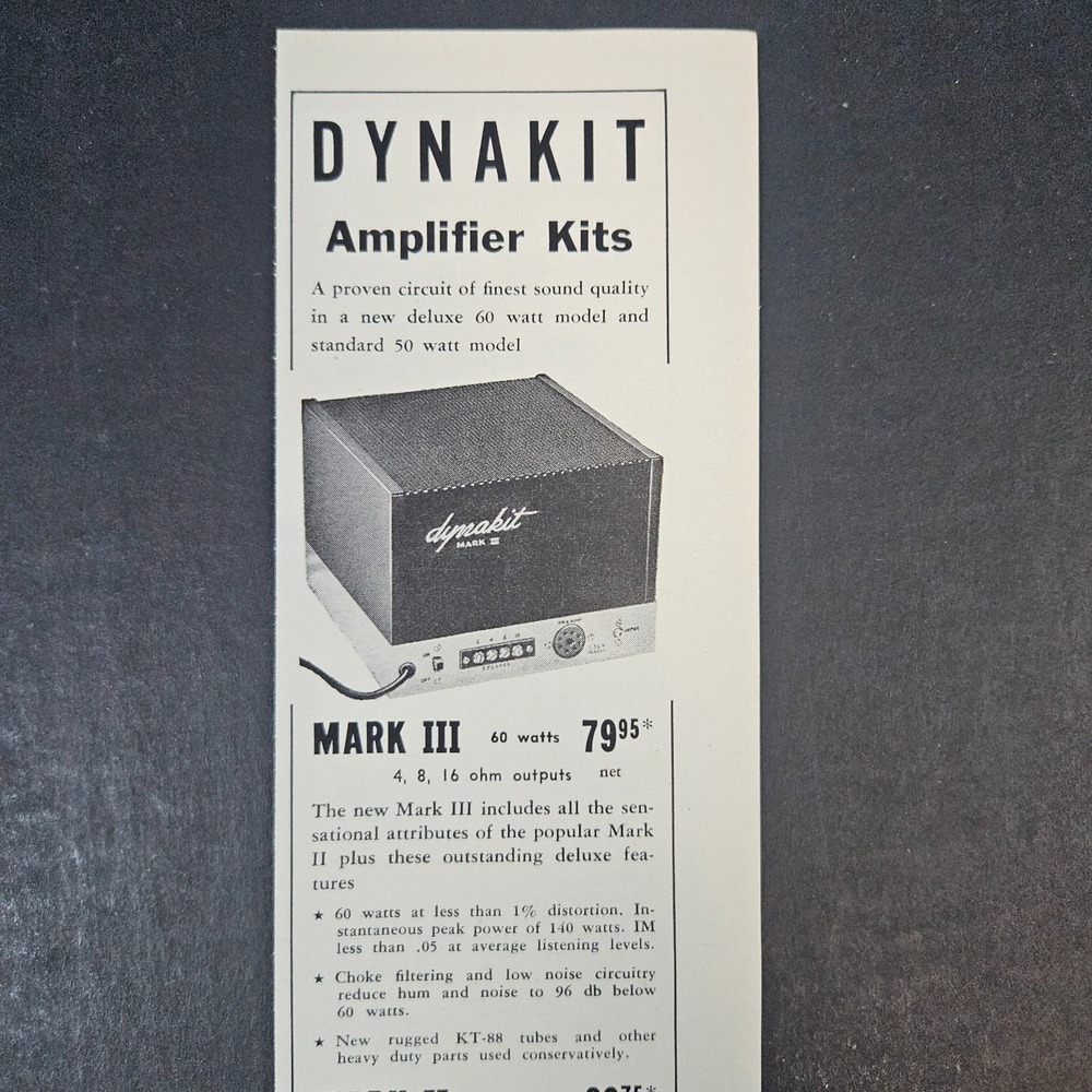 1958 Dynaco Dynakit Amplifiers Mark III Vintage Print Ad Philadelphia PA Hi-Fi